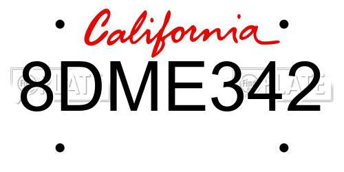 8DME342 California License Plate