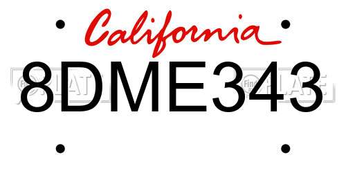 8DME343 California License Plate