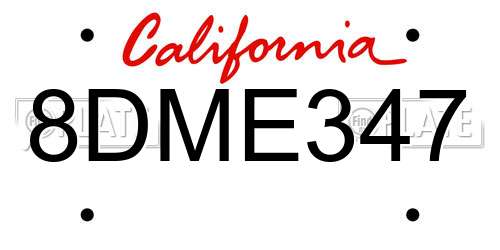 8DME347 California License Plate