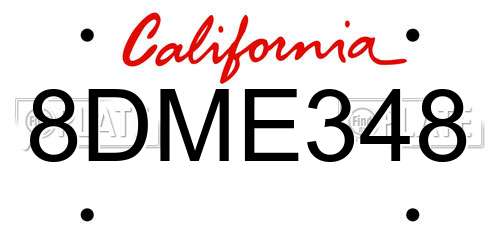 8DME348 California License Plate