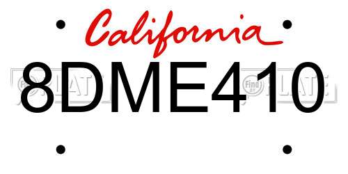 8DME410 California License Plate