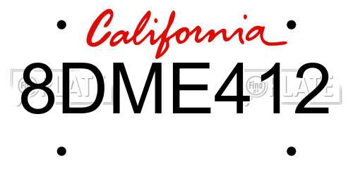 8DME412 California License Plate