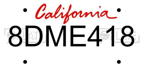 8DME418 California License Plate