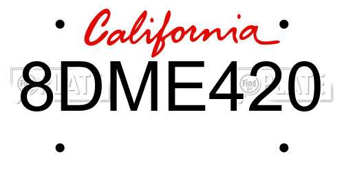 8DME420 California License Plate
