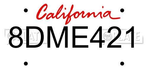 8DME421 California License Plate