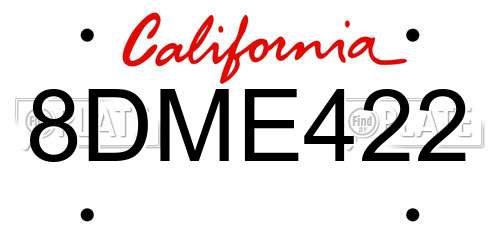 8DME422 California License Plate
