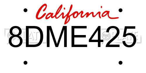 8DME425 California License Plate