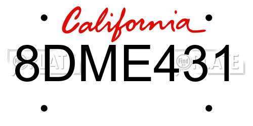 8DME431 California License Plate