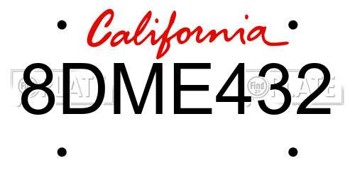 8DME432 California License Plate