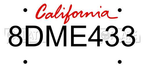 8DME433 California License Plate