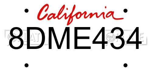 8DME434 California License Plate