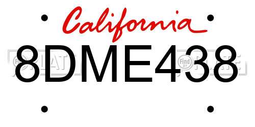 8DME438 California License Plate