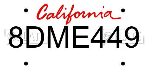 8DME449 California License Plate
