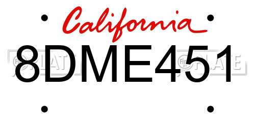 8DME451 California License Plate