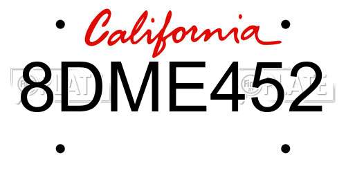 8DME452 California License Plate