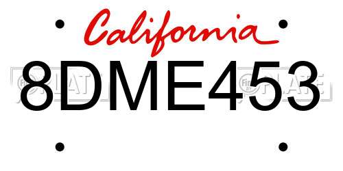 8DME453 California License Plate