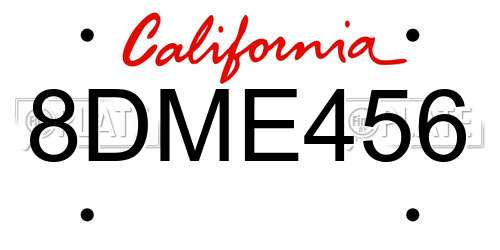 8DME456 California License Plate