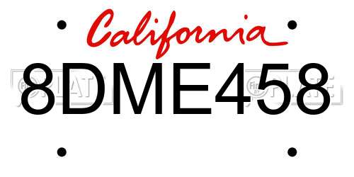 8DME458 California License Plate