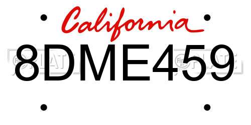 8DME459 California License Plate