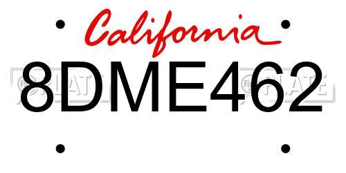 8DME462 California License Plate