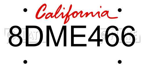 8DME466 California License Plate