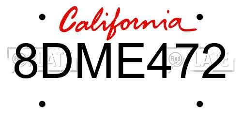 8DME472 California License Plate