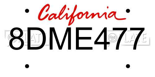 8DME477 California License Plate
