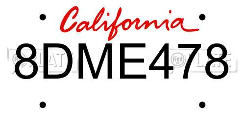 8DME478 California License Plate