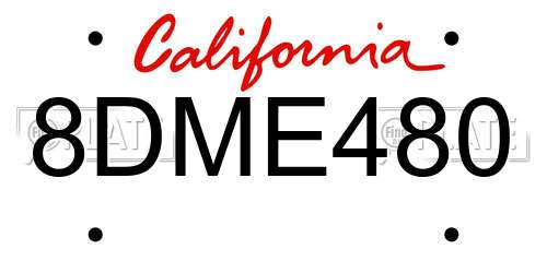 8DME480 California License Plate