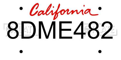 8DME482 California License Plate