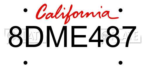 8DME487 California License Plate
