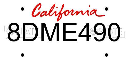 8DME490 California License Plate
