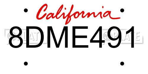 8DME491 California License Plate