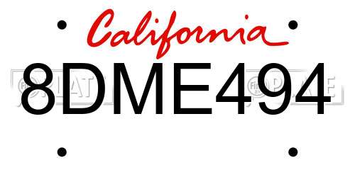 8DME494 California License Plate