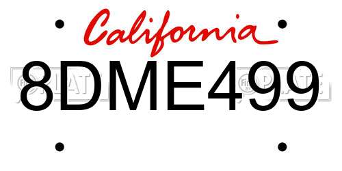 8DME499 California License Plate