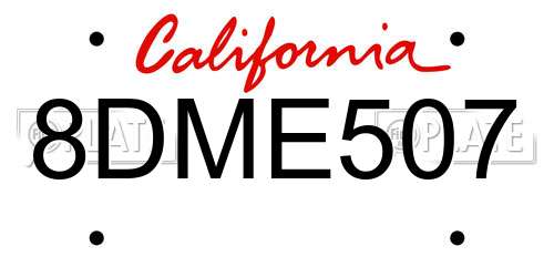 8DME507 California License Plate