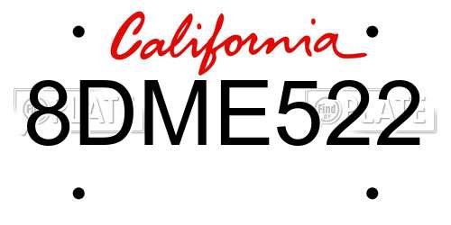 8DME522 California License Plate
