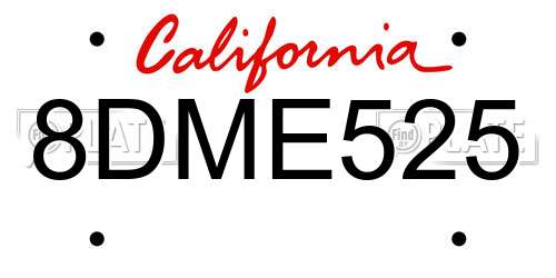 8DME525 California License Plate
