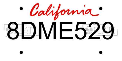 8DME529 California License Plate
