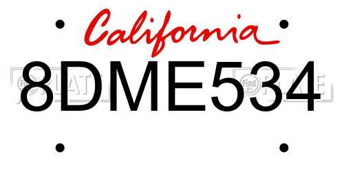 8DME534 California License Plate