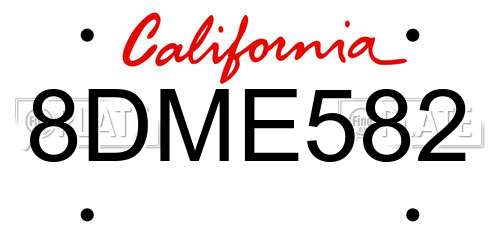 8DME582 California License Plate