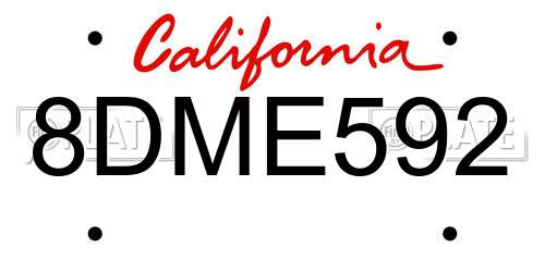 8DME592 California License Plate