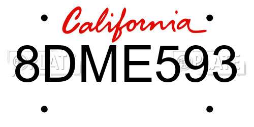 8DME593 California License Plate