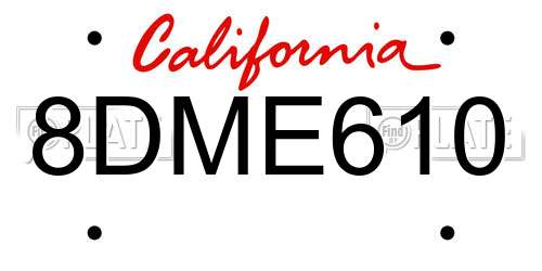 8DME610 California License Plate