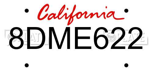 8DME622 California License Plate