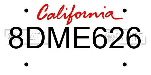 8DME626 California License Plate