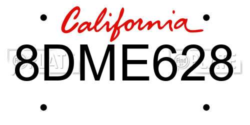 8DME628 California License Plate
