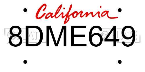 8DME649 California License Plate