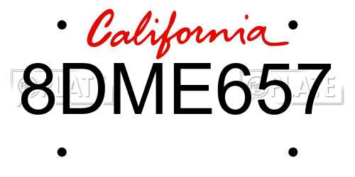 8DME657 California License Plate