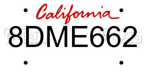 8DME662 California License Plate